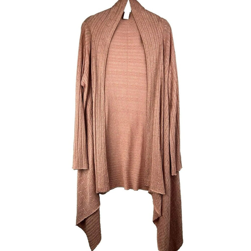 Chicos Cardigan Women's 2 US Large Coral Metallic Knit‎ Open Stretch Long Sleeve